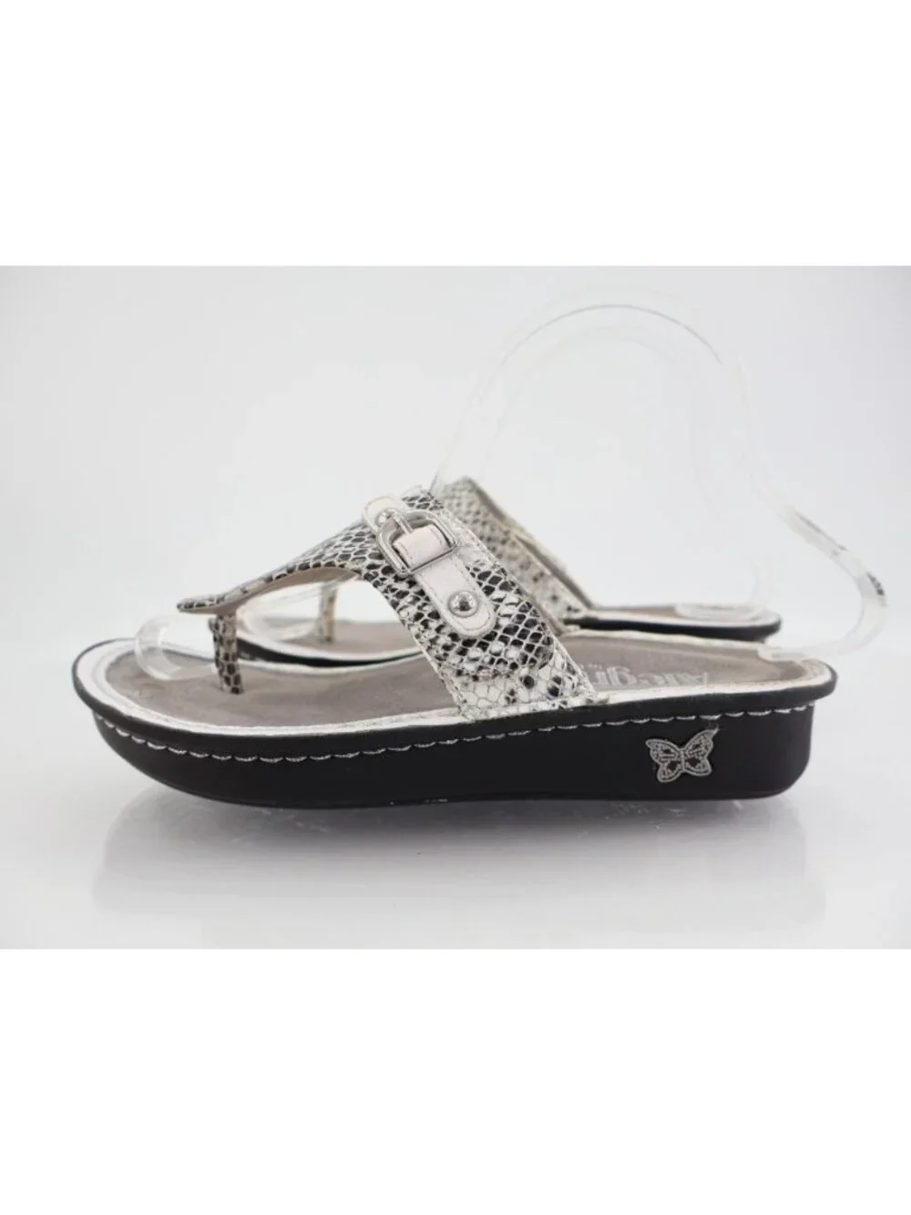 Alegria Women's Vanessa Thong Sandal Size 35 5 White Leather Snake Slide Shoes